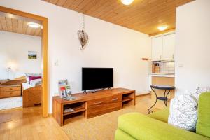 a living room with a television on a wooden table at Apartment Wesseling in Fontanella