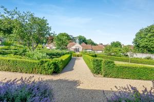a garden with hedges and a house in the background at Thyme Cottage in Eastdean