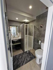 a bathroom with a toilet and a sink at Hameau de la Brelaudière in Jullouville-les-Pins