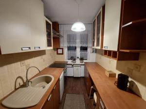 a kitchen with a sink and a counter top at Studio 61 Apartment in Ełk