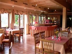 a dining room with tables and chairs and a restaurant at Hotel Pension Stadlhuber Aktivpark Kremsmünster in Kremsmünster