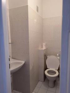 a small bathroom with a toilet and a sink at Hotel Avion in Bratislava