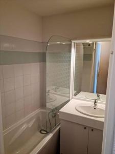 a bathroom with a tub and a sink and a shower at Appartement 1 chambre, calme, vue dégagée, La Foux in La Foux