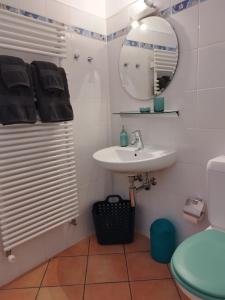 y baño con lavabo y espejo. en casa pungitopo, en Bedigliora