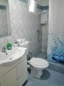 a white bathroom with a toilet and a sink at Casa Alexandru in 2 Mai +14 photos