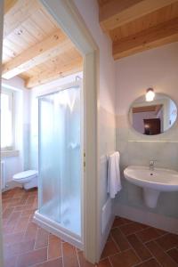 a bathroom with a shower and a sink at Le camere di Virgilio in Monzambano