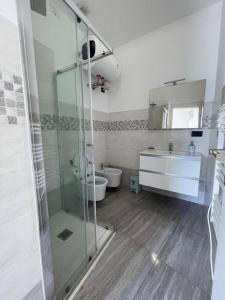 瓦多利古雷的住宿－Winter，带淋浴、盥洗盆和卫生间的浴室