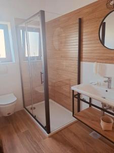 羅維尼的住宿－Guests house DaLi，带淋浴、卫生间和盥洗盆的浴室