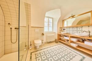 a bathroom with a shower and a toilet and a sink at Chalupa Fara in Dolní Malá Úpa