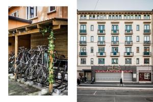 two pictures of a building with bikes parked outside at Super-central and attractive Apartment in Oslo