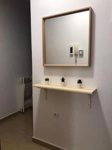 un espejo en una pared con plantas en un estante en Apartamento Conil, en Conil de la Frontera