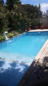 ein großer Pool mit blauem Wasser im Hof in der Unterkunft Andorinhas "Mini casa de hóspede" in Niterói