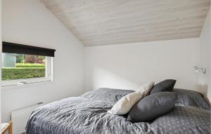 ein Schlafzimmer mit einem Bett mit Kissen und einem Fenster in der Unterkunft Gorgeous Home In Fars With Wifi in Farsø