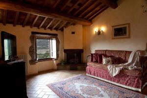 ein Wohnzimmer mit einem Sofa und einem Kamin in der Unterkunft Agriturismo D'ambiano in Arezzo