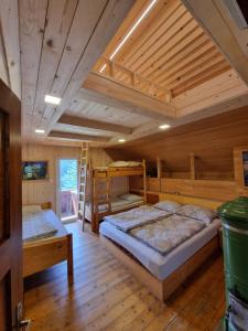 1 dormitorio con 2 literas en una cabaña en Mountain apartment Uskovnica en Bohinj