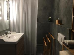 エゲルにあるMandula Vendégházのバスルーム(洗面台、トイレ付)