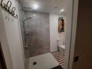 y baño con ducha y puerta de cristal. en Le Bois d'Albran en La Calotterie