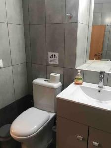 a bathroom with a white toilet and a sink at Το σπίτι του Καπετάν-Γιάννη in Panasós