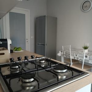 una cucina con piano cottura e frigorifero di Appartamento Conte Verde a Vercelli