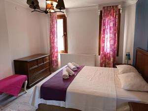um quarto com uma cama com almofadas e uma janela em Villa Telpher em Sapanca