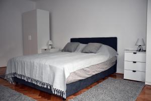 a bedroom with a large bed and two night stands at Apartman DJURDJEVAK in Vršac
