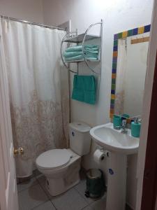 a bathroom with a toilet and a sink at Casa Sutar Las Higueras in San Pedro de Atacama