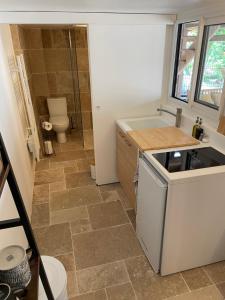 a small bathroom with a sink and a toilet at B&B Cozy Emotions in La Baume-dʼHostun +22 photos