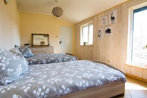 a bedroom with two beds and a window at Miła Przystań in Książnik