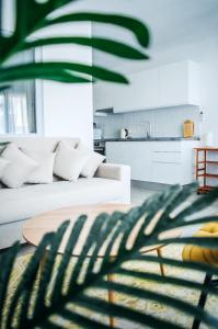 a living room with a couch and a table at Premium Sun Apartment in Vokolidha