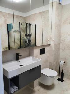 een badkamer met een witte wastafel en een toilet bij Apartament Augustów ,Arnikowa in Augustów