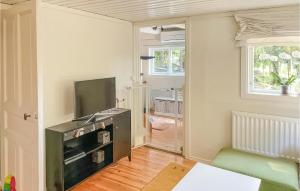een woonkamer met een flatscreen-tv naast een raam bij Cozy Home In rebro With Wifi in Örebro