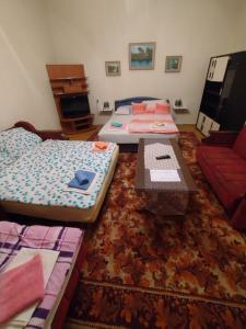 a living room with three beds and a couch at T.I.M. in Bela Crkva