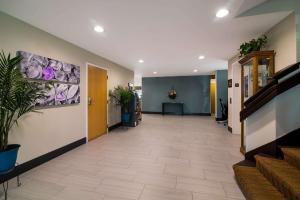 an office hallway with stairs and potted plants at Sleep Inn Londonderry in Londonderry