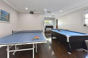 a living room with a pool table and ping pong ball at Beggars Bridge Vineyard Homestead with pool and tennis in Rothbury