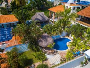 Una vista aérea de la piscina de un complejo turístico con palmeras. en Quinta Delfin - 3BR Family Villa with Private Pool in Golden Zone, en Bucerías