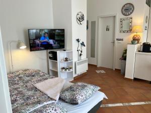 a living room with a bed and a flat screen tv at Apartments by the sea Opatija - Volosko, Opatija - 7846 in Volosko