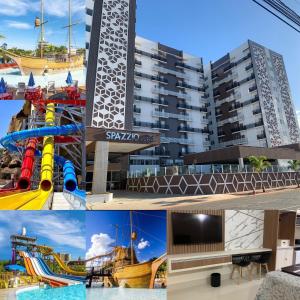 a collage of photos of a hotel and a water park at Spazzio Diroma Acqua Park Luxo in Caldas Novas