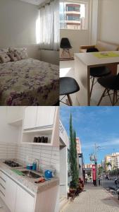 a collage of photos of a room with a bed and a table at Everest Flat Service in Caldas Novas