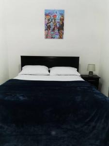 1 dormitorio con 1 cama y una foto en la pared en Casa Abundancia, en Aguas Zarcas