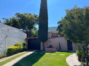 a house with a large tree next to a garage at Casa San Pedro in San Pedro Tesistán