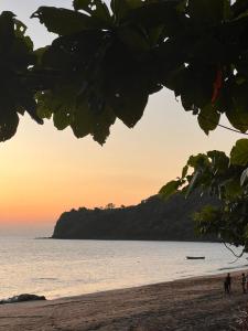 - un groupe de personnes debout sur une plage au coucher du soleil dans l'établissement Suite Villa au bord de la mer chez Saloua, à Chirongui