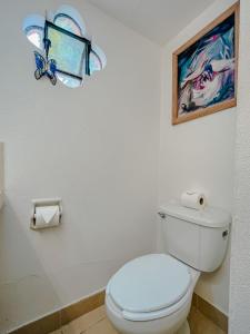 a bathroom with a toilet and a painting on the wall at Mansion del Bosque in San Miguel de Allende