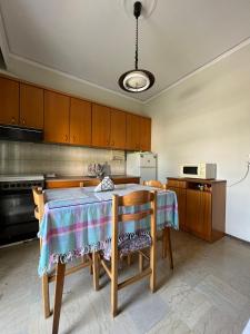 P & P Apartment في أليكساندروبولي: مطبخ فيه طاولة وكراسي