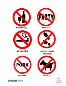 un conjunto de signos prohibitivos sobre un fondo blanco en Port Dickson Glory Beach Resort Apartment 5pax 3BR en Port Dickson