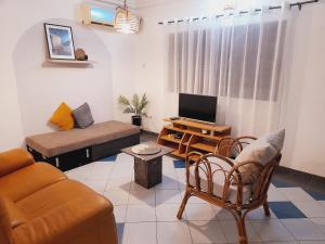 杜阿拉的住宿－Belappart. Peaceful, Free Wi-Fi & Parking.，带沙发和电视的客厅