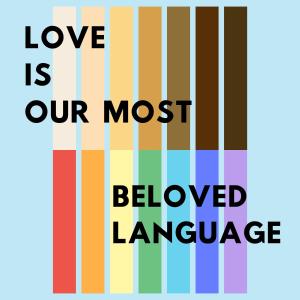 Un poster con le parole "l'amore è la nostra lingua più amata" di Puerto Azul a Puerto de la Cruz