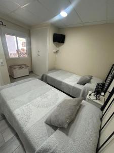 a bedroom with two twin beds and a television at Cal Music in El Poblenou del Delta