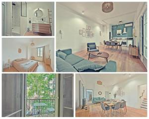 un collage di foto di un soggiorno e di un soggiorno di Au coeur des Platanes - Parking Gratuit Sous-Terrain - CLiM - Balcon ad Avignone