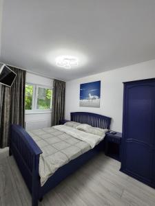 斯蘭默多瓦的住宿－EDWARD RESIDENCE，一间卧室设有蓝色的床和窗户。