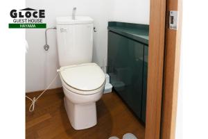 een badkamer met een toilet en een groene kast bij GLOCE葉山サンセットハウスMORITO l バルコニーから葉山の海と町を一望 小型犬玄関と庭のみアクセス可 in Hayama